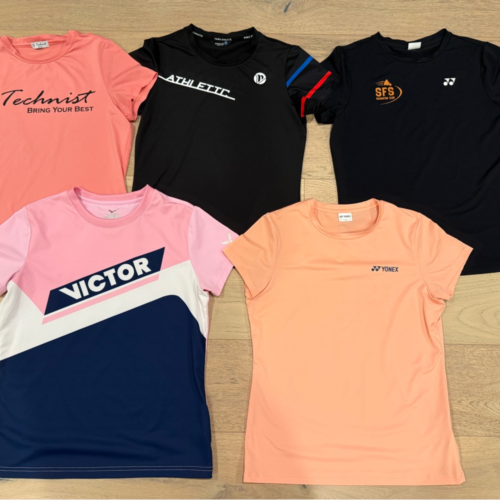 5 badminton shirts (yonex, victor and etc)